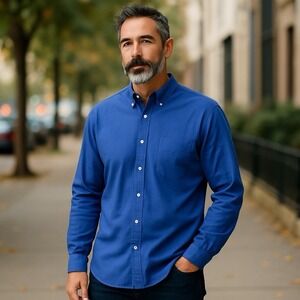 LL Bean Men's Cotton Wrinkle Free Oxford Button‎ Down 18-36 Blue Traditional Fit